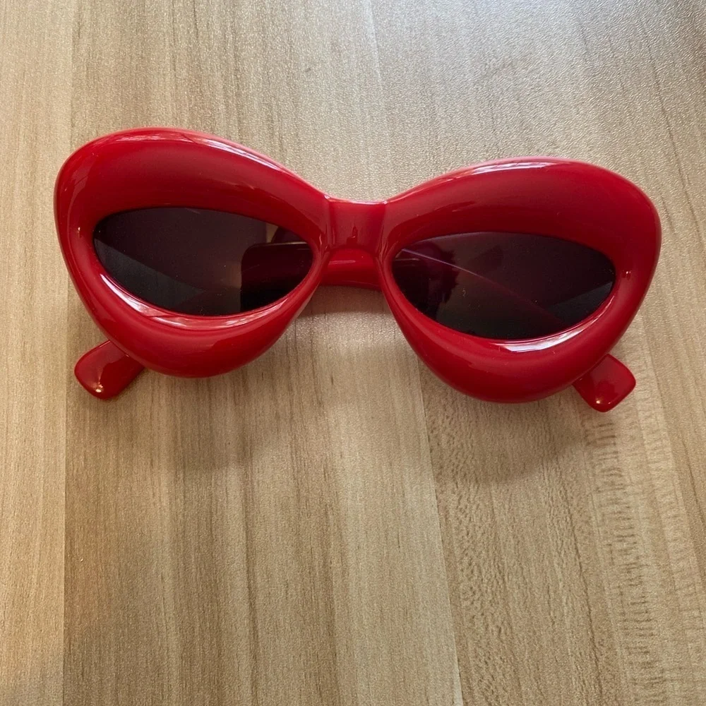 Retro Inflated Cat Eye Sunglasses for Women Men Sexy Lip Chunky Glasses Red